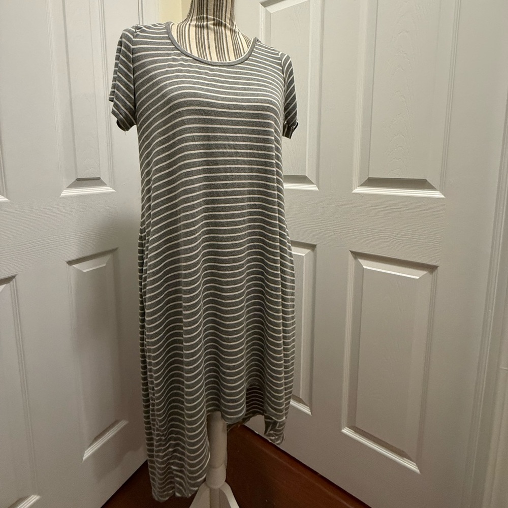 Striped Gray Casual Dress by Grace and Lace Hi Low Hem